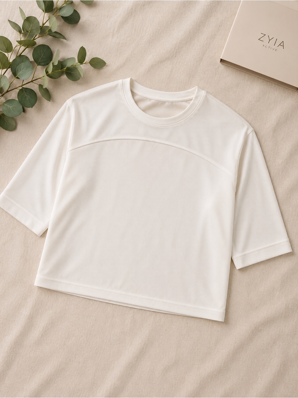 ZYIA Active Women's Cream Short-Sleeve Crop Tee